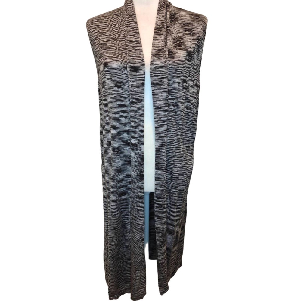 Joseph A. sleeveless black & white open cardigan sweater duster